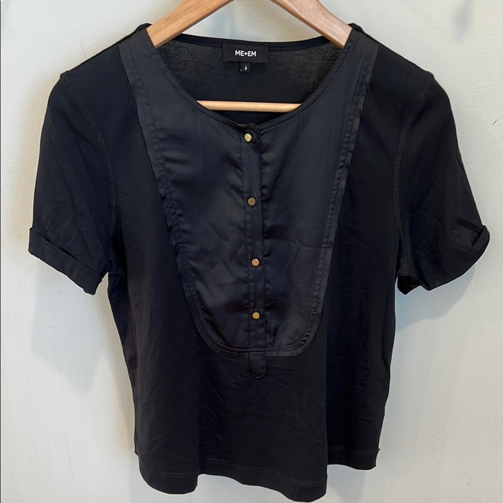 ME+EM Black Buttoned Bib Collar Blouse‎ Size 8